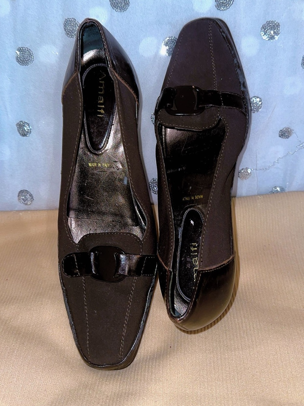 AMalfi authentic loafers Dark Brown Slip-On Loafers with Decorative Buckle Sz 8